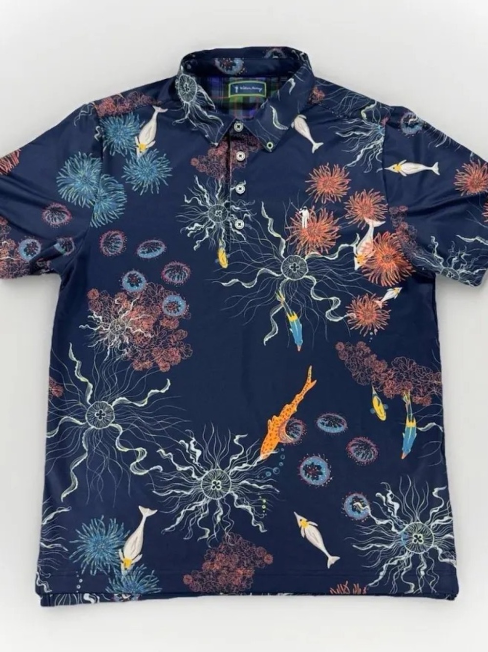 William Murray Golf Navy Polo with Orange & Blue Marine Motif Like New